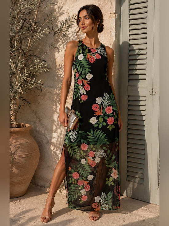 Vince Camuto Dresses & Skirts - Floral Sheer Overlay Maxi Dress PXS Havana Rich Black Autumn Wedding Guest NWT